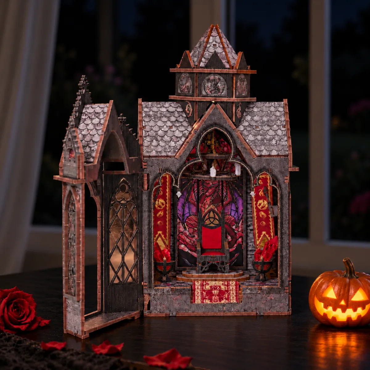 Spire Of The Wyrm DIY Book Nook Kit with lights off