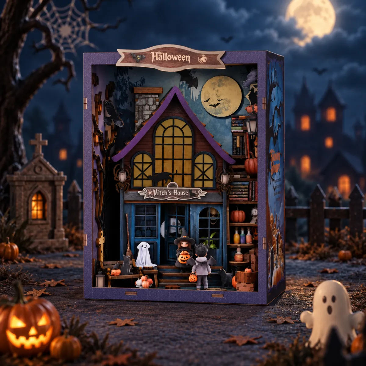 Halloween | Das magische Nacht im Schloss DIY Buchnische Set mit ausgeschaltetem Licht