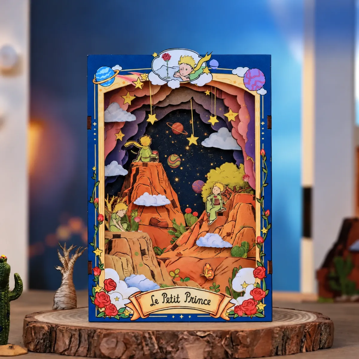 The Planet and the Rose DIY Book Nook Kit with lights off
