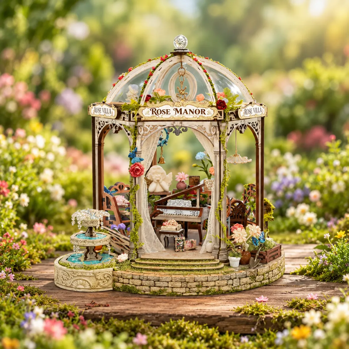 Rose Manor DIY Mini House Kit l DIY Miniature Kit with lights off