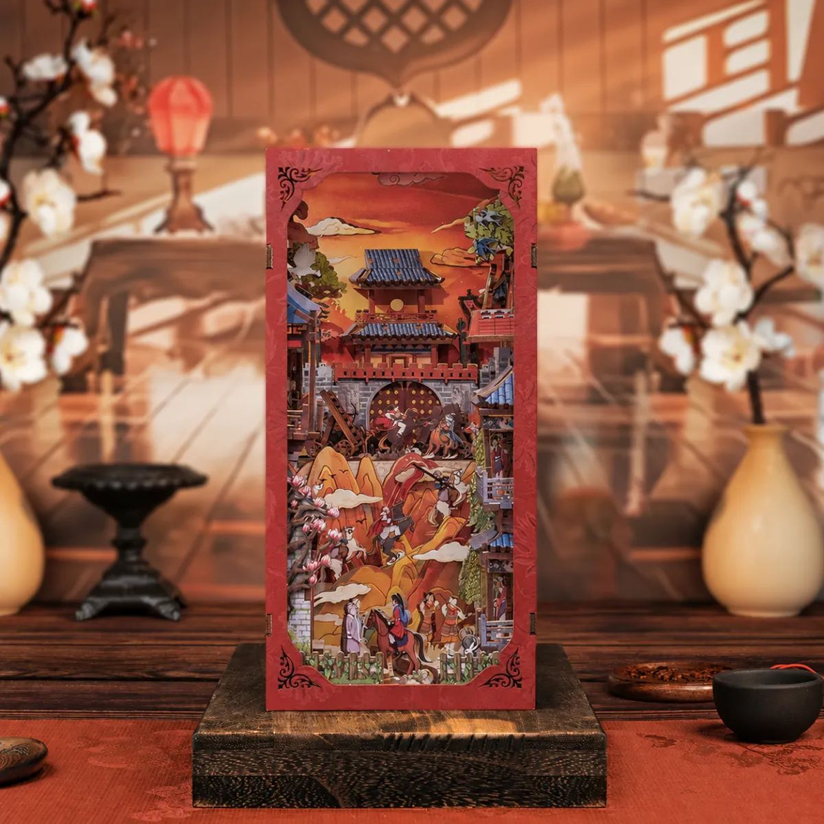 The Legend of Mulan DIY Book Nook Kit with lights off