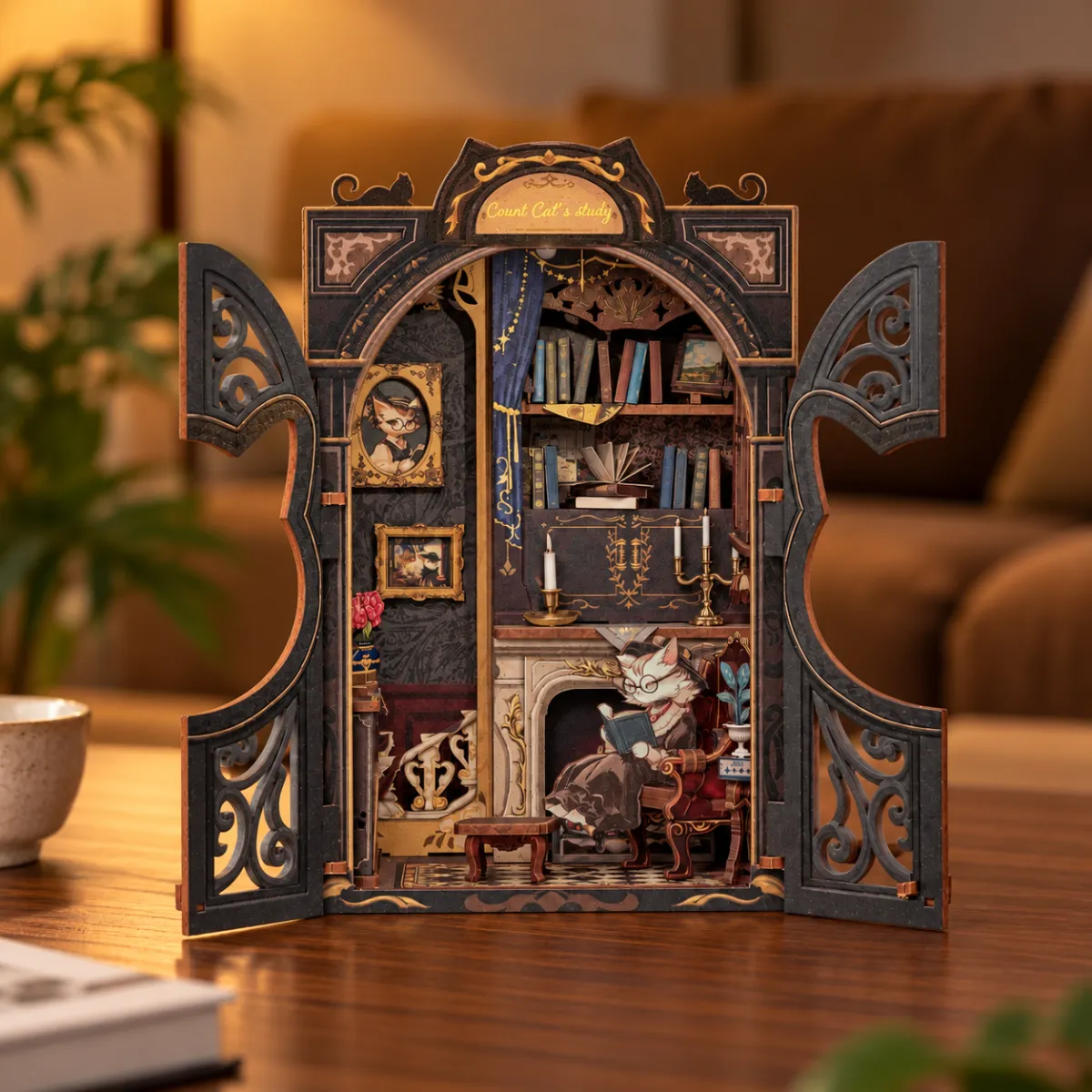 Kit de coin lecture DIY pour le bureau du comte chat, lumière éteinte