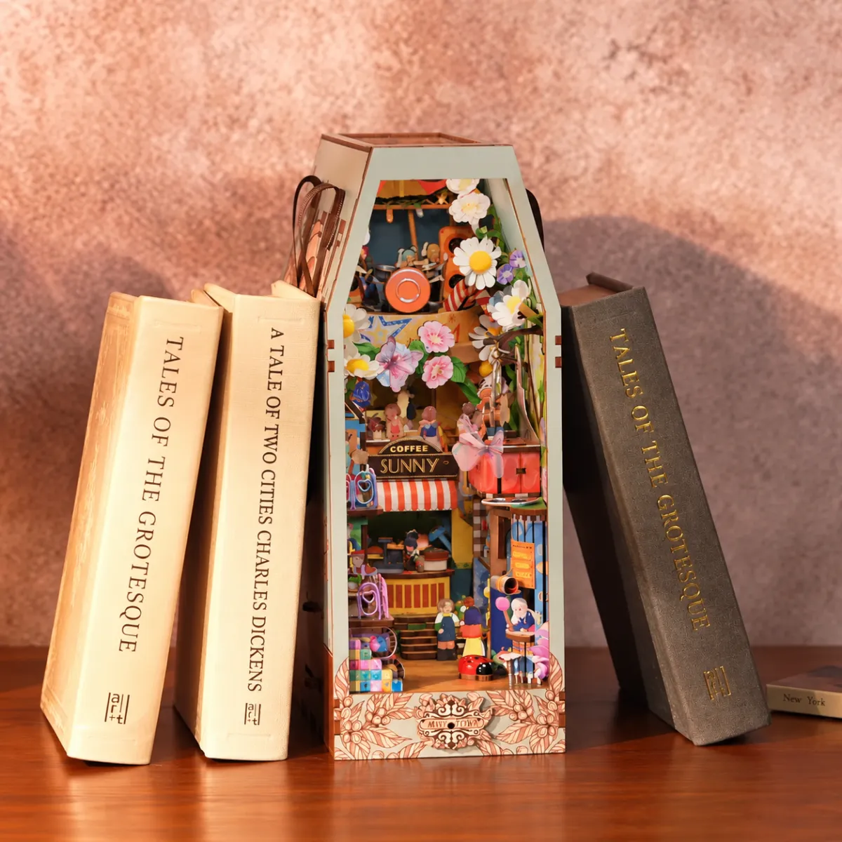 Mini Town DIY Book Nook Kit with lights off