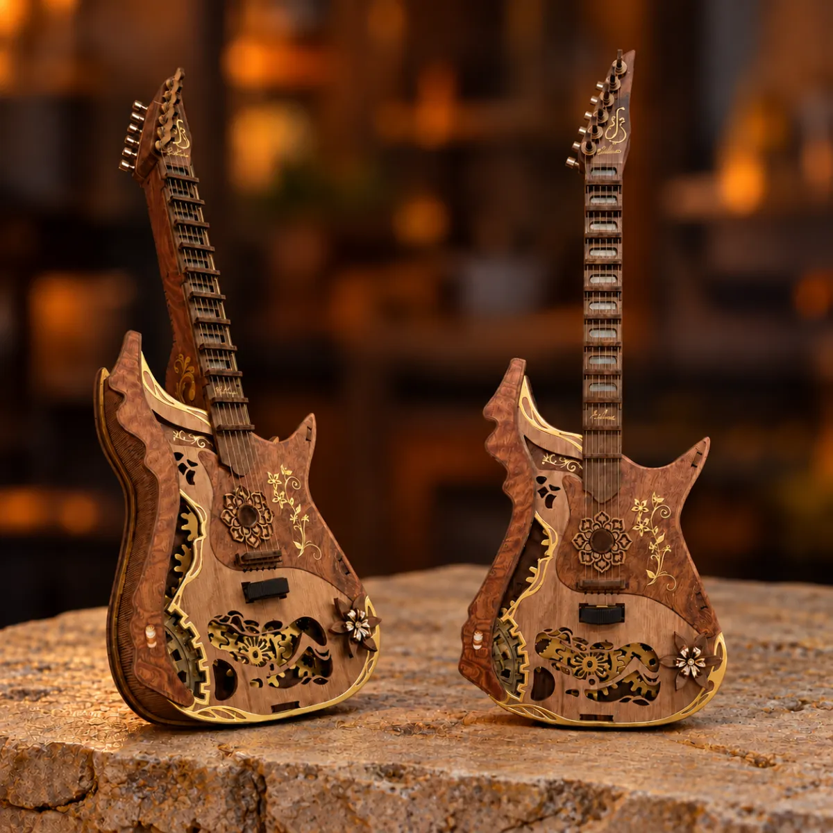 Melodious Guitar Selbstmontage 3D Holzmechanisches Puzzle-Kit mit ausgeschaltetem Licht