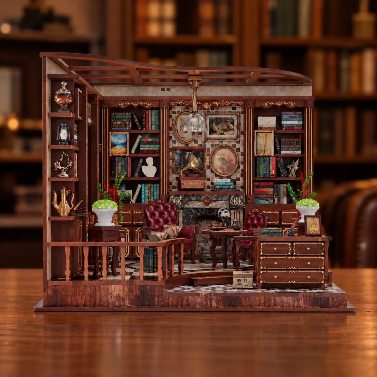 Left Bank Study DIY Mini House Kit l Miniature Kit with lights off