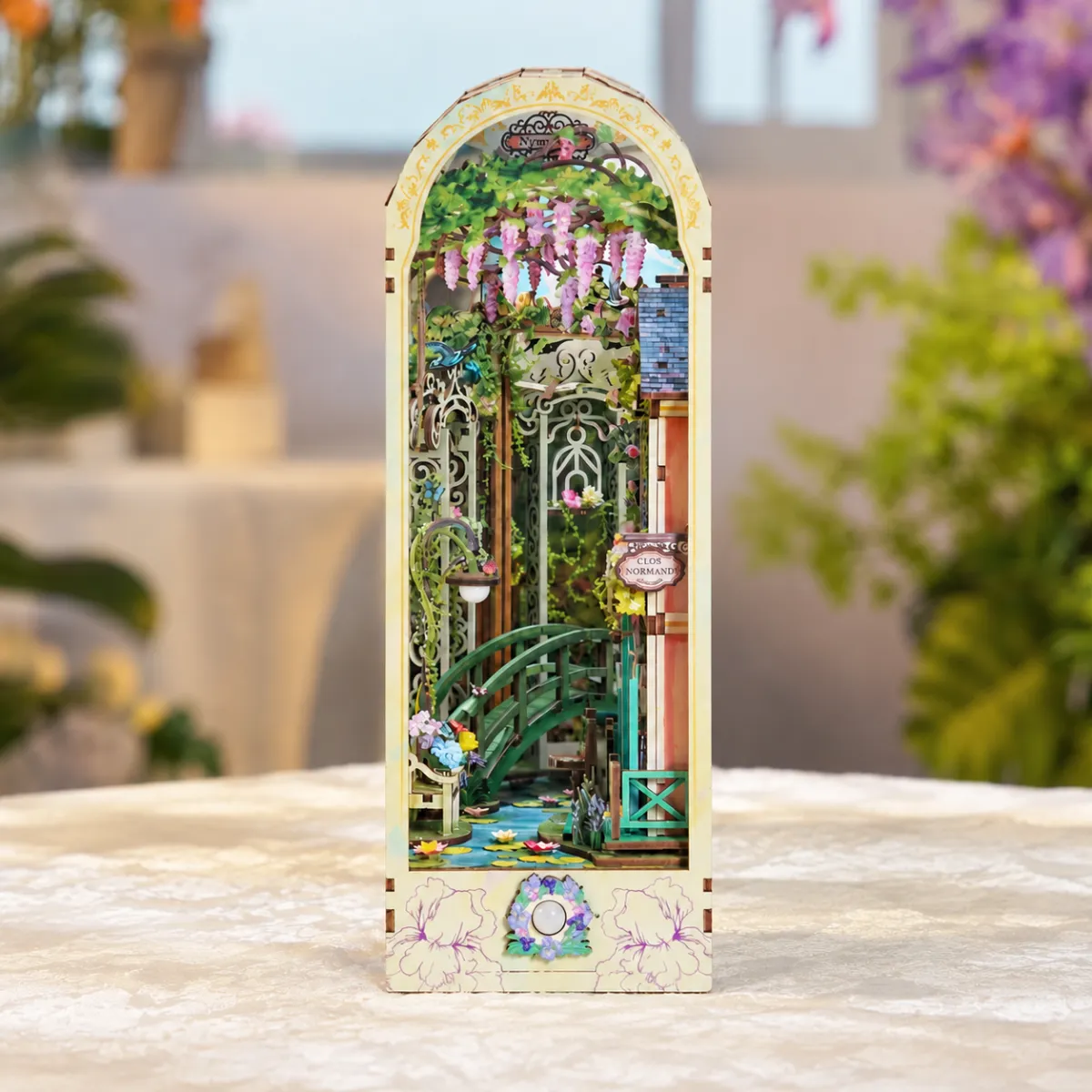 Giverny Garden DIY Book Nook Kit with lights off