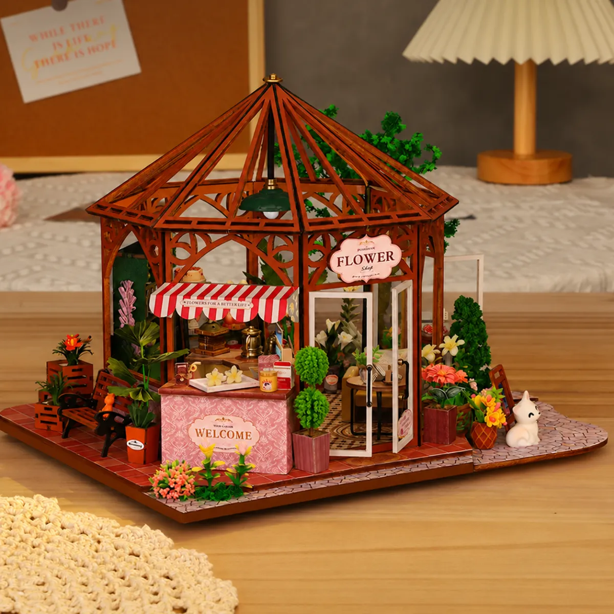 Whimsical Delights: The Bloom & Pastry Retreat DIY Miniature Kit with lights off