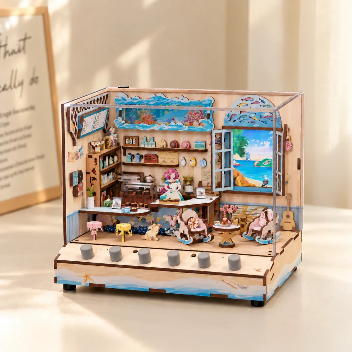 Seaside Café DIY Dynamic Music & Dynamic Scene Dollhouse with lights off
