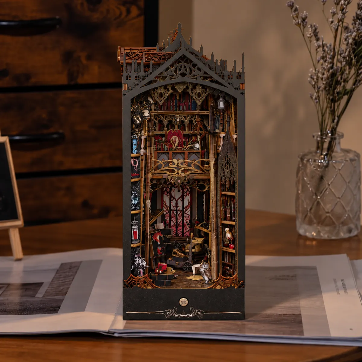 William Castle DIY Book Nook Kit with lights off