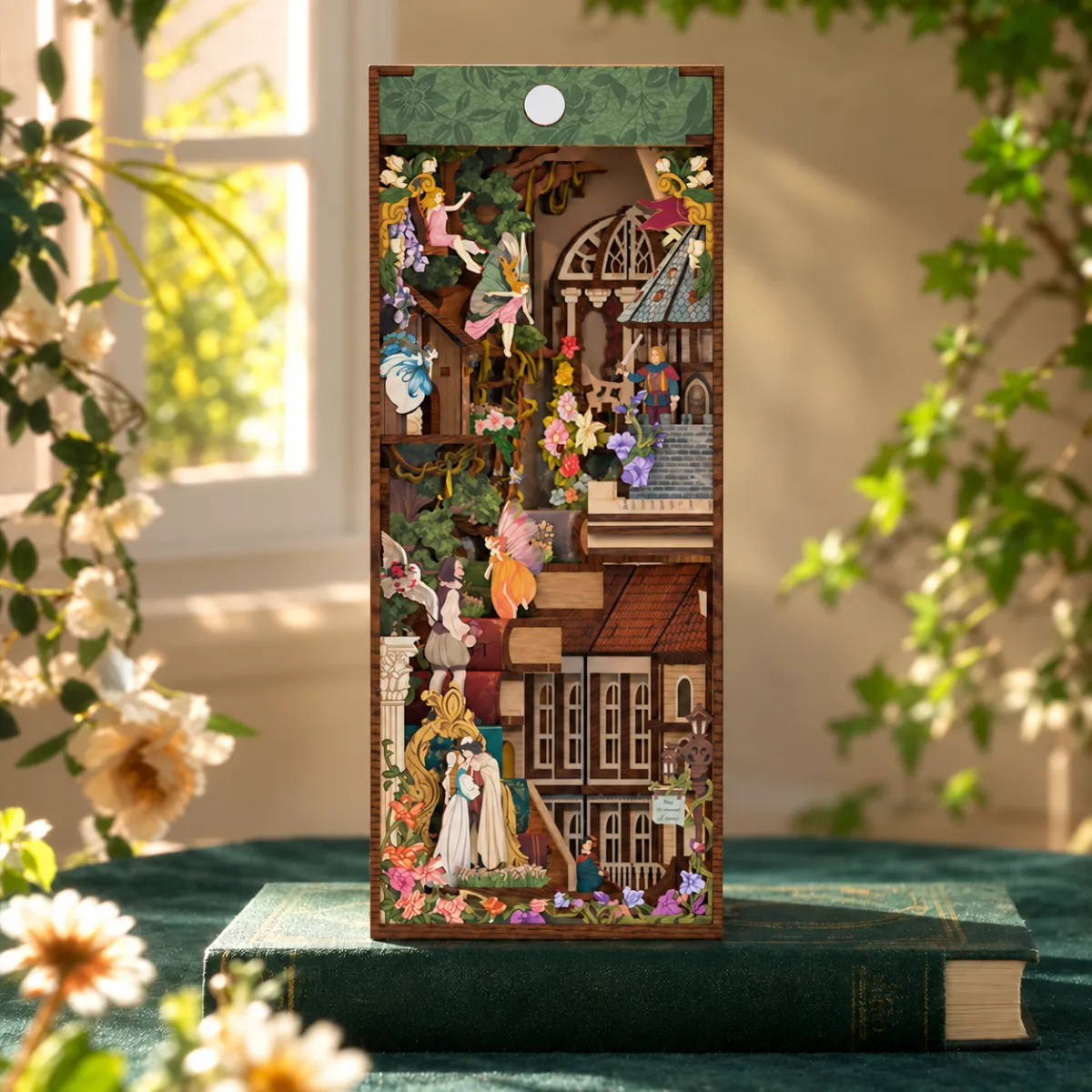 Shakespeare’s Verse DIY Book Nook Kit with lights off