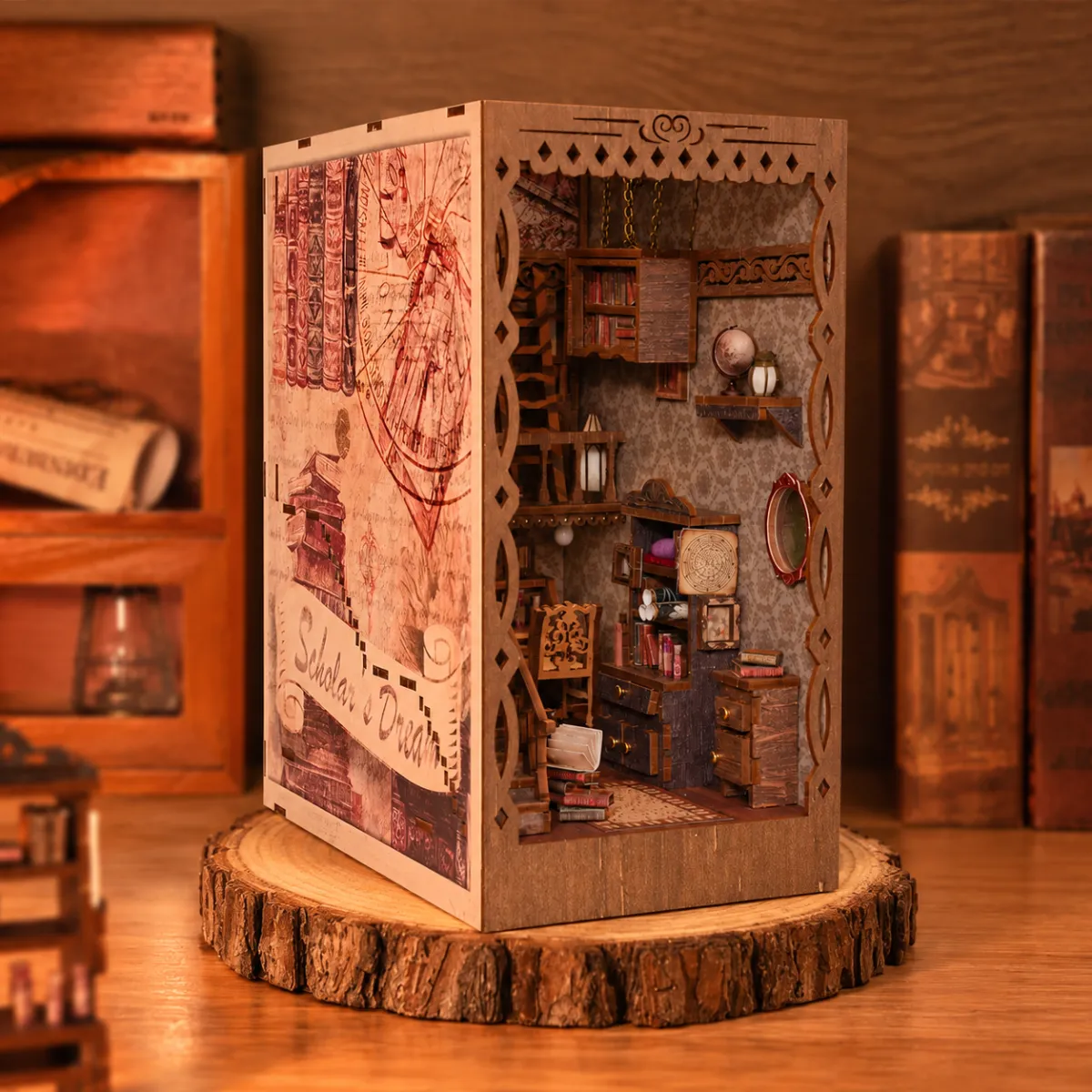 Scholar's Dreamland DIY Book Nook Kit with lights off