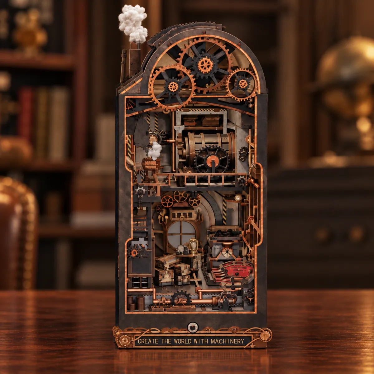 Machinery Dreams DIY Book Nook Kit with lights off