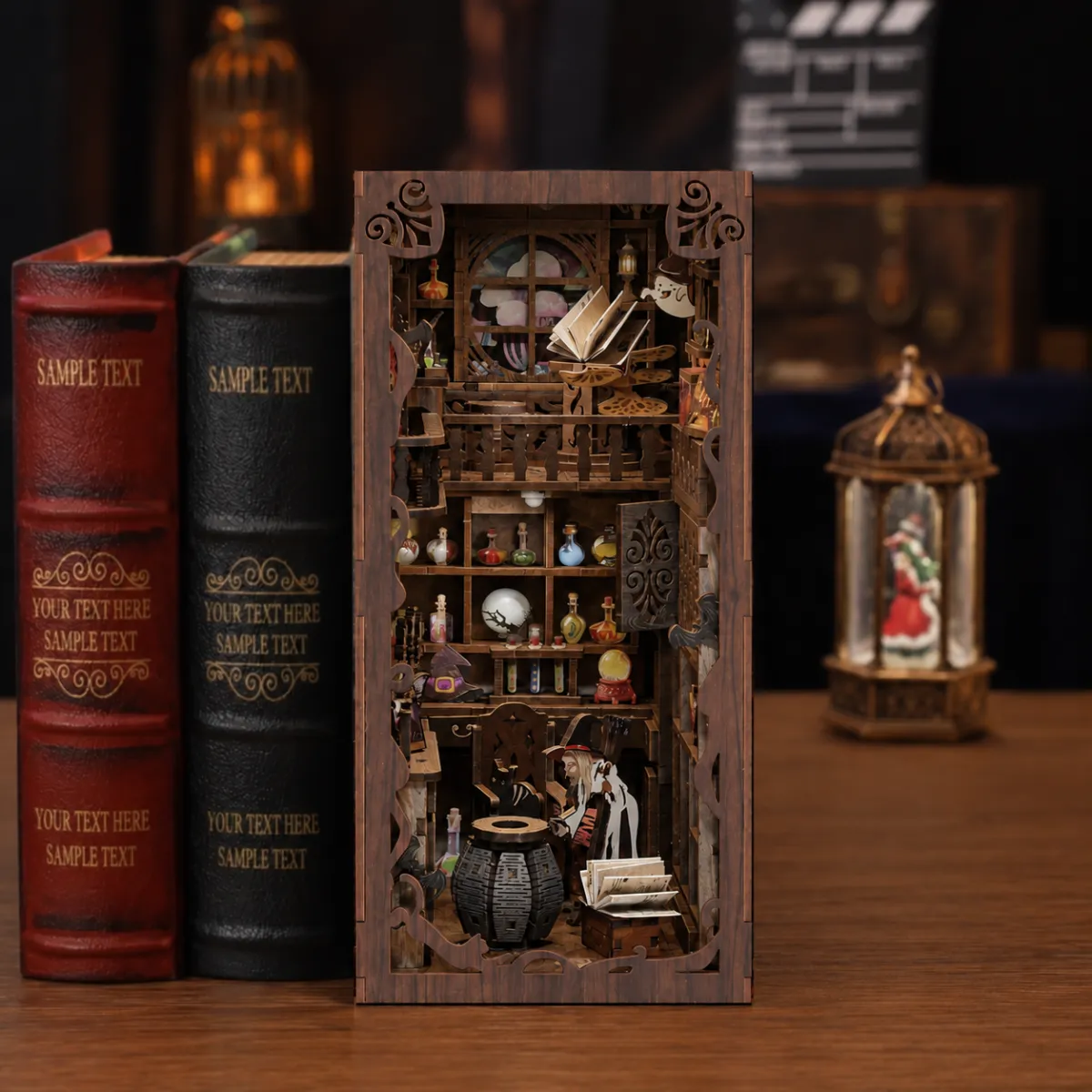 Magic Night DIY Book Nook Kit with lights off
