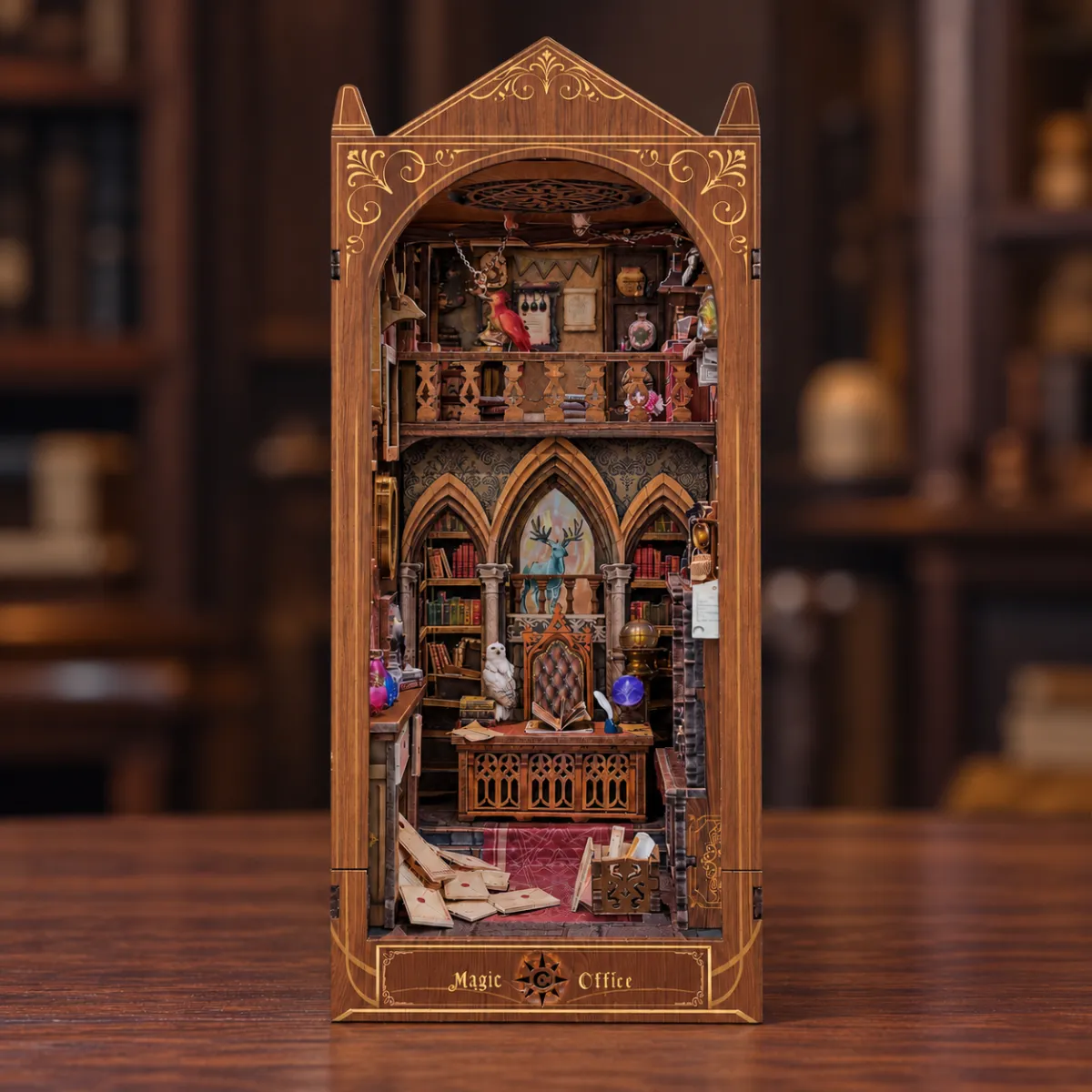 Magic Office DIY Book Nook Kit with lights off