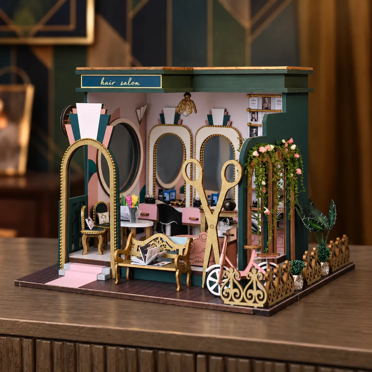 Hair Salon DIY Miniature Kit with lights off