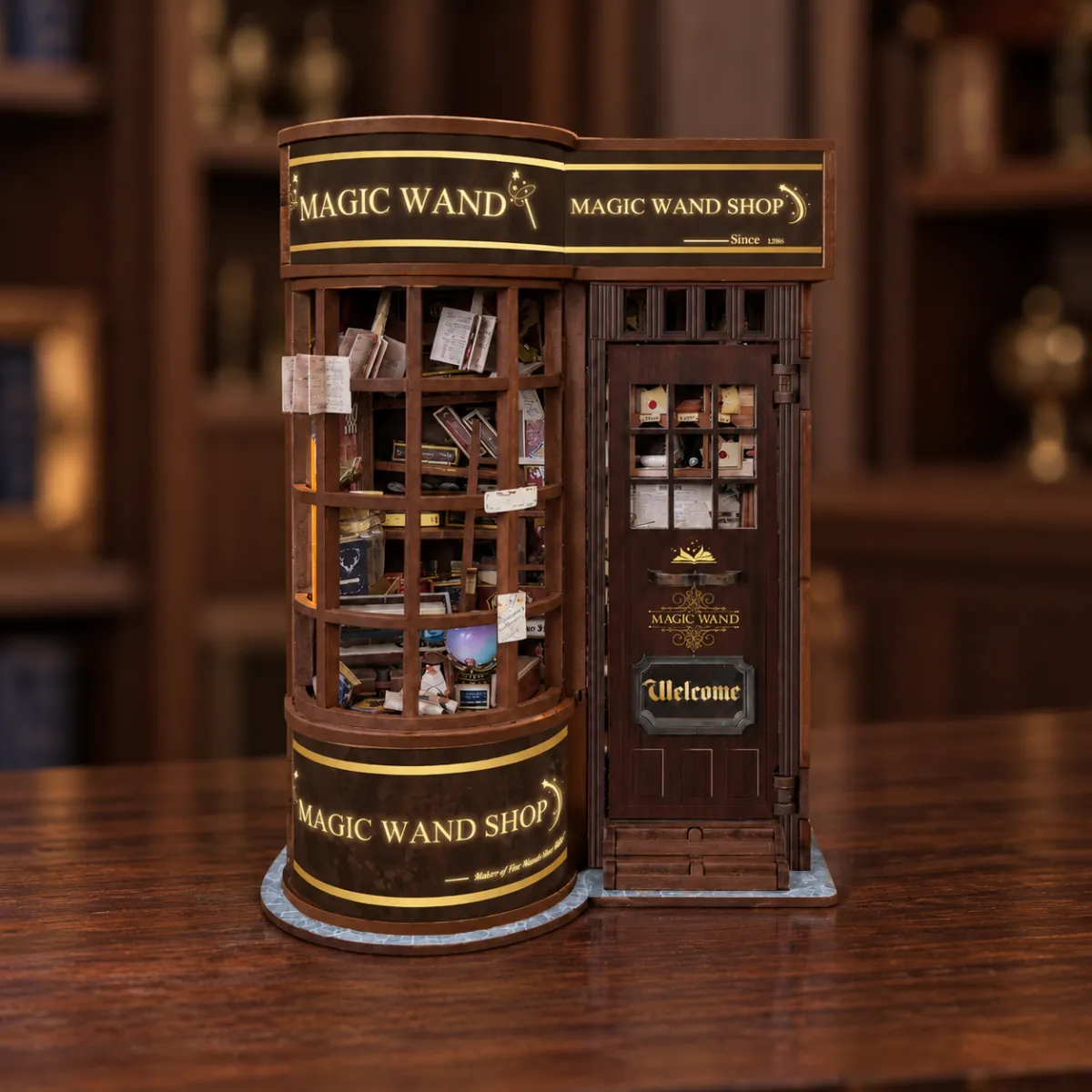 Magic Wand Store DIY Book Nook Kit with lights off