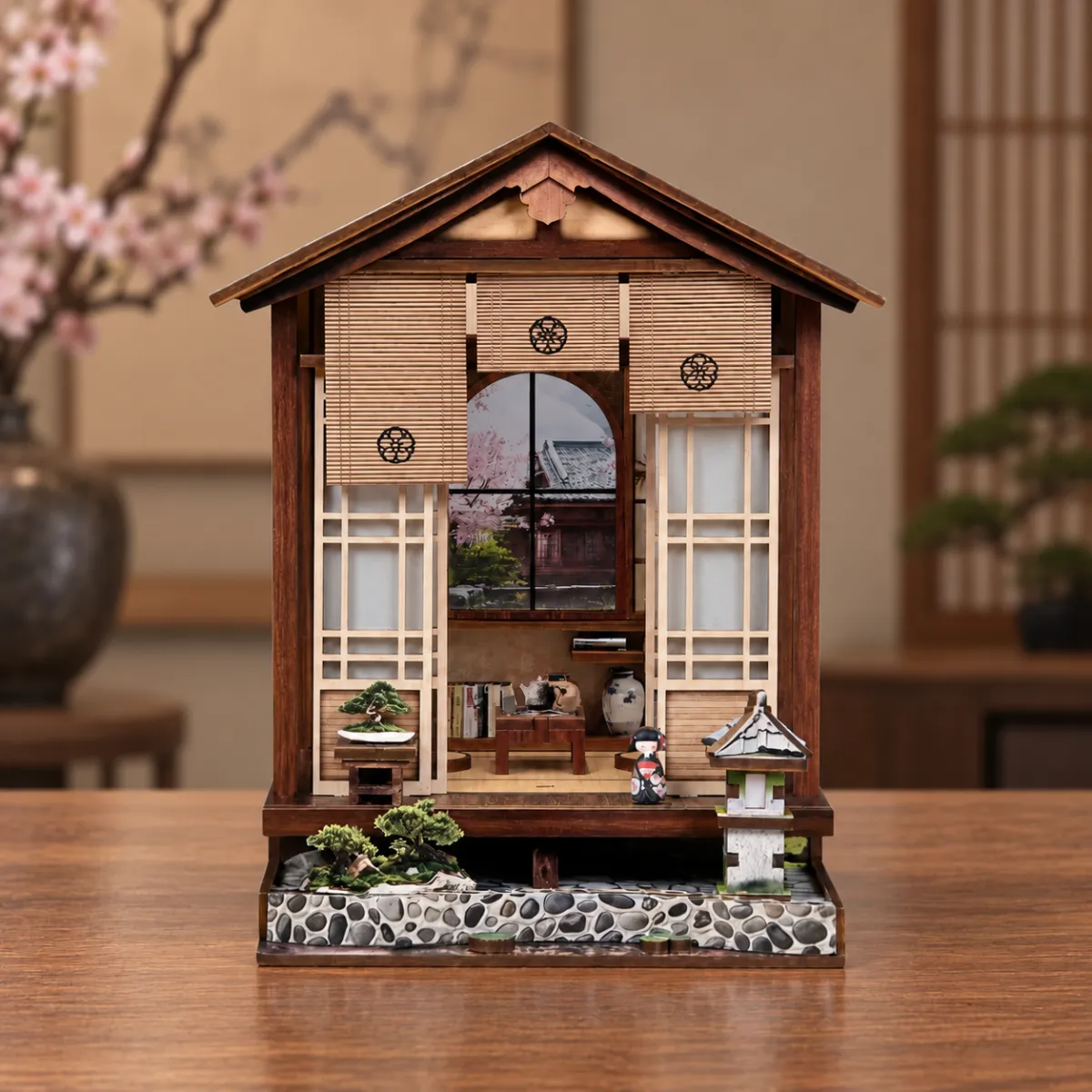 Moss-Lantern Harmony Garden DIY Book Nook Kit with lights off