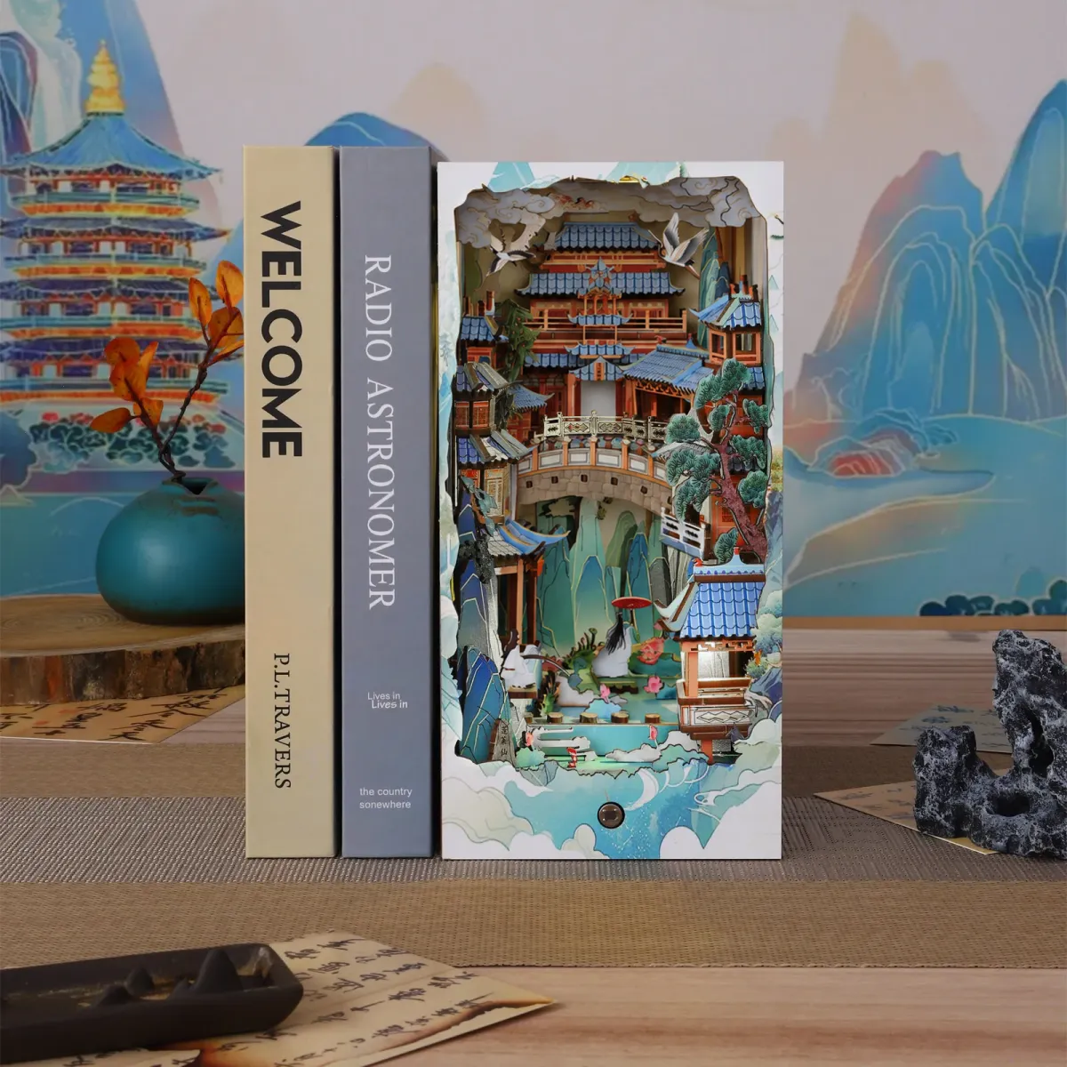 Penglai Wonderland DIY Book Nook Kit with lights off