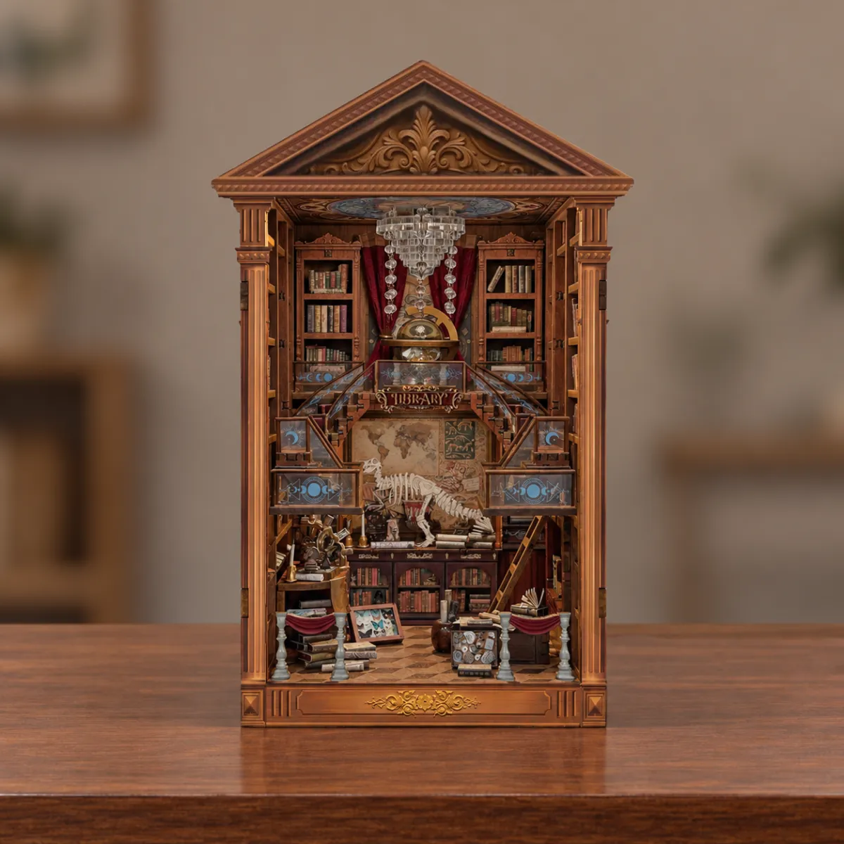 Reading Hall DIY Book Nook Kit with lights off