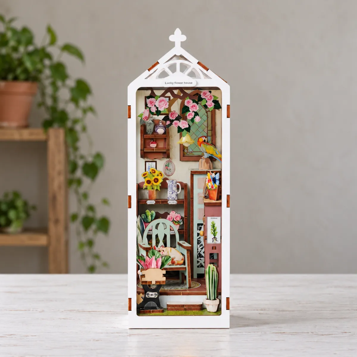 Romantic Garden DIY Book Nook Kit with lights off
