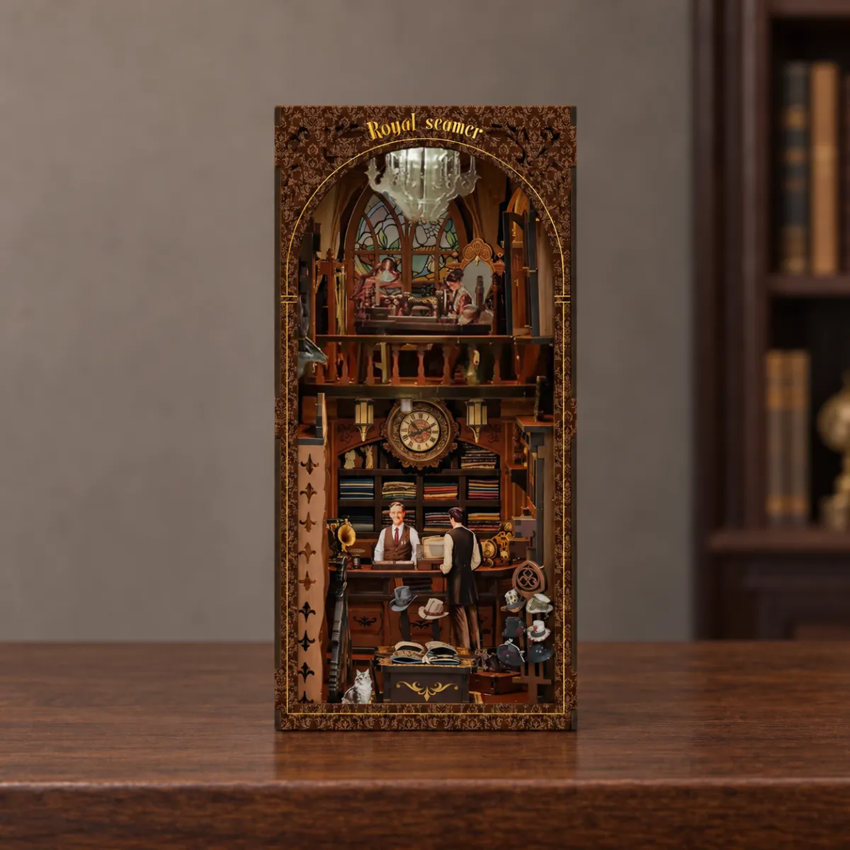 Royal Seamer DIY Book Nook Kit with lights off