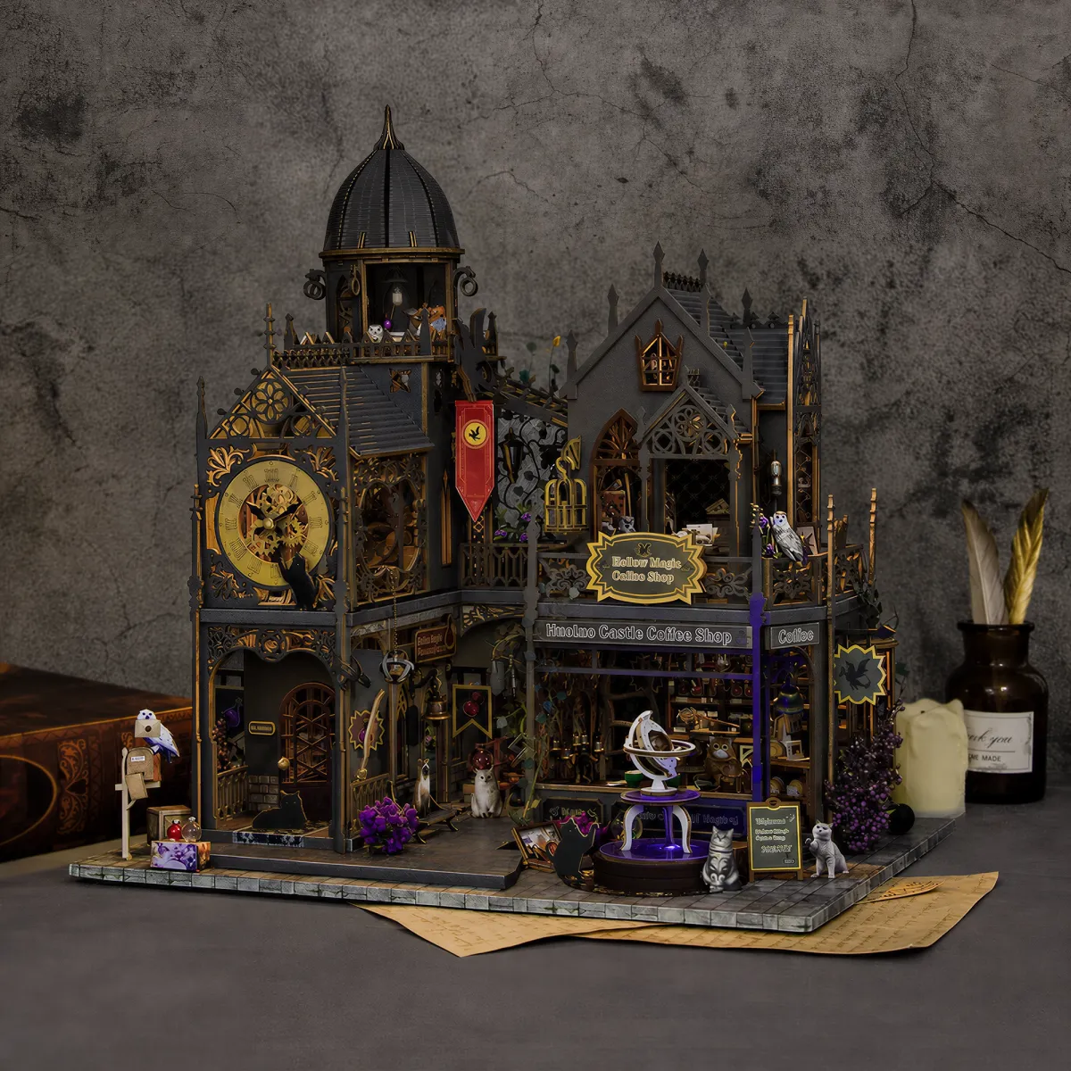 Hollow Magic Coffee Shop DIY Miniature Kit with lights off