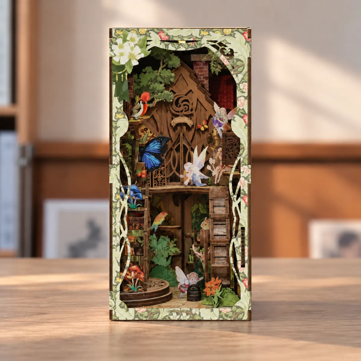 Secret World of the Forest DIY Book Nook Kit with lights off