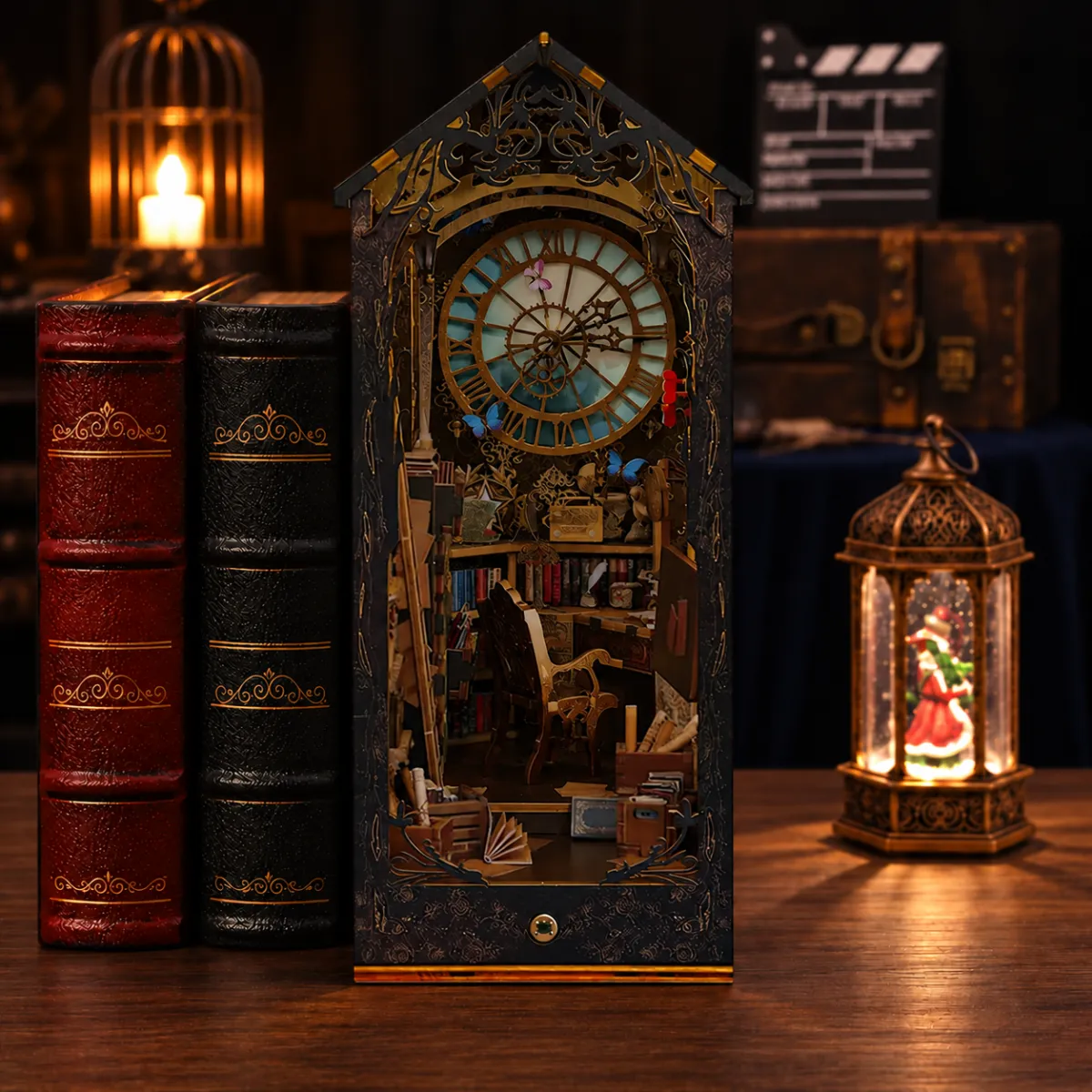 Detective Agency DIY Book Nook Kit with lights off