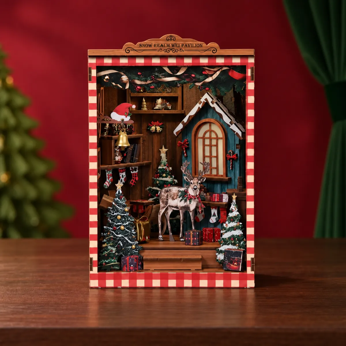 Snow Realm Wei Pavilion DIY Book Nook Kit with lights off