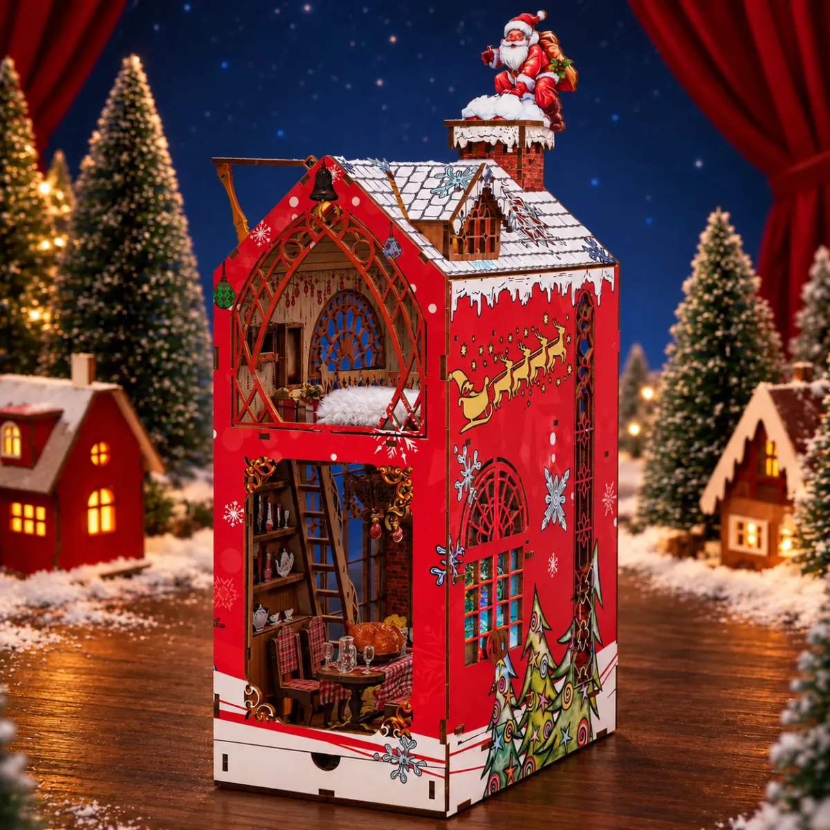 Songs of the Snowy Night DIY Book Nook Kit with lights off