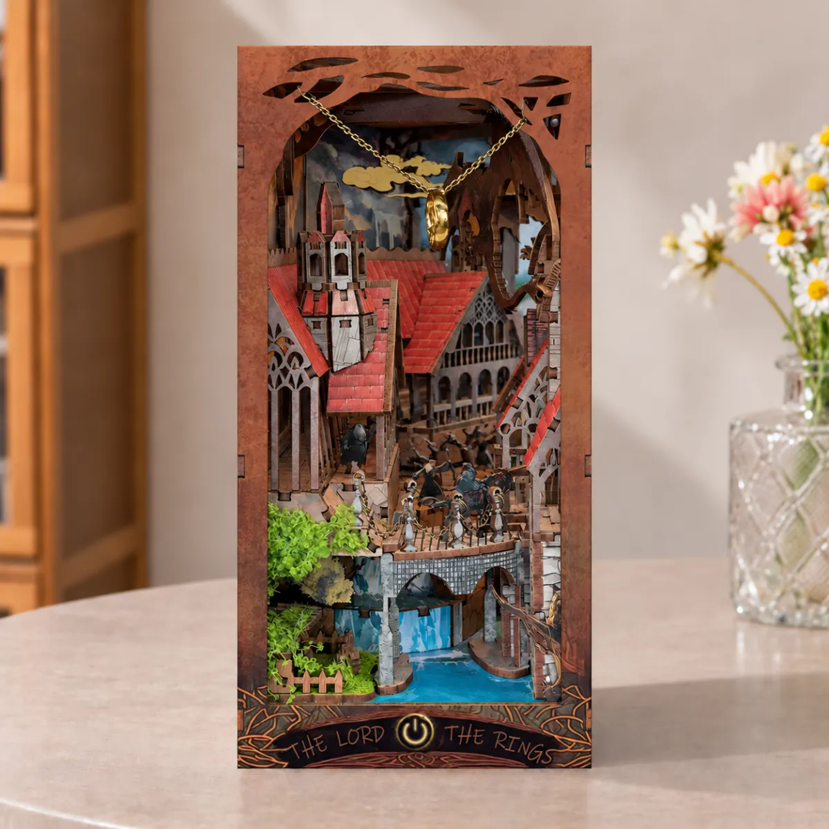 L.O.T.R | Spirit Valley of the Magic Ring DIY Book Nook Kit with lights off