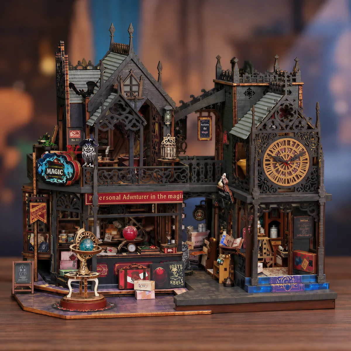 Holo Magic City DIY Miniature Dollhouse Kit with lights off
