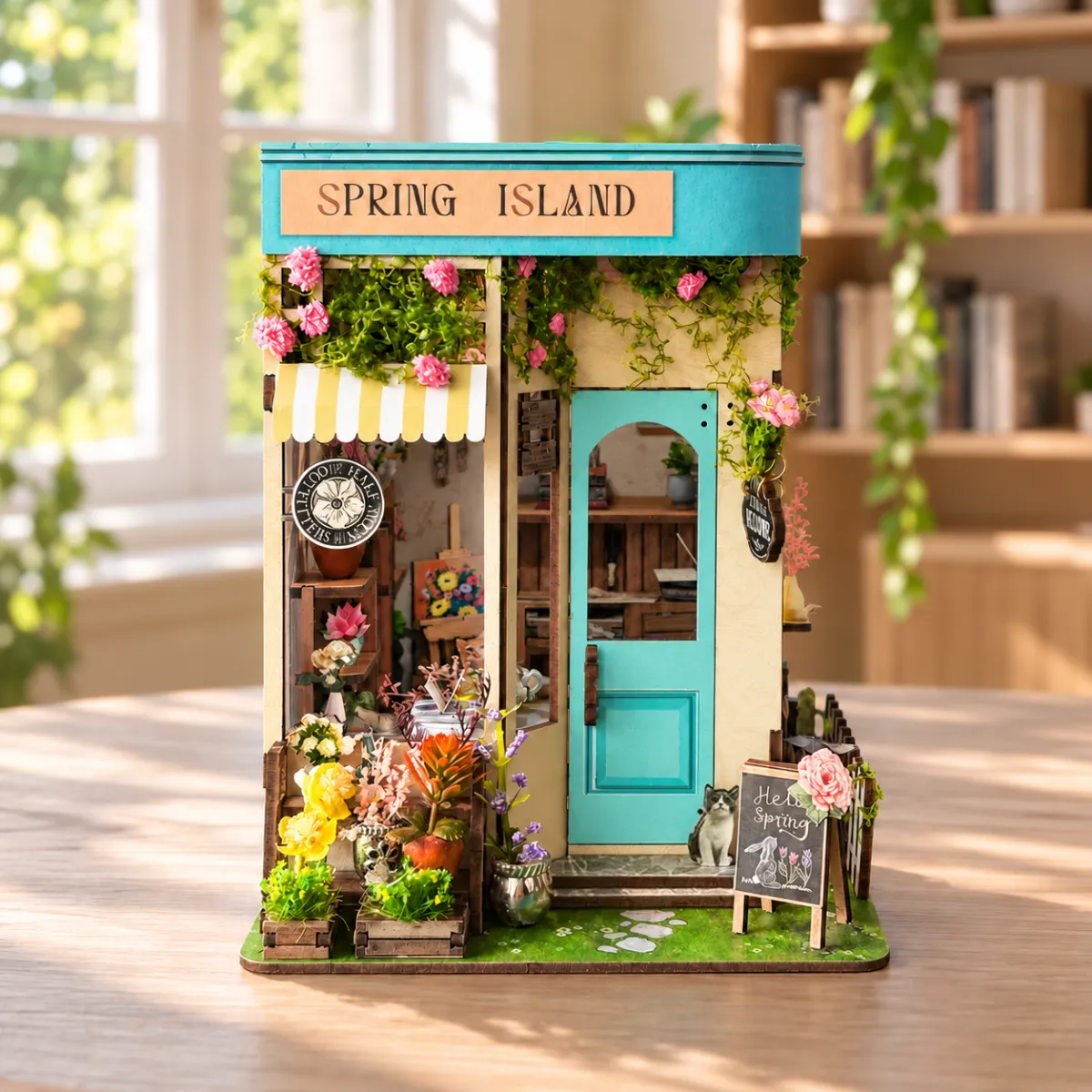 Spring Island DIY Book Nook Kit with lights off