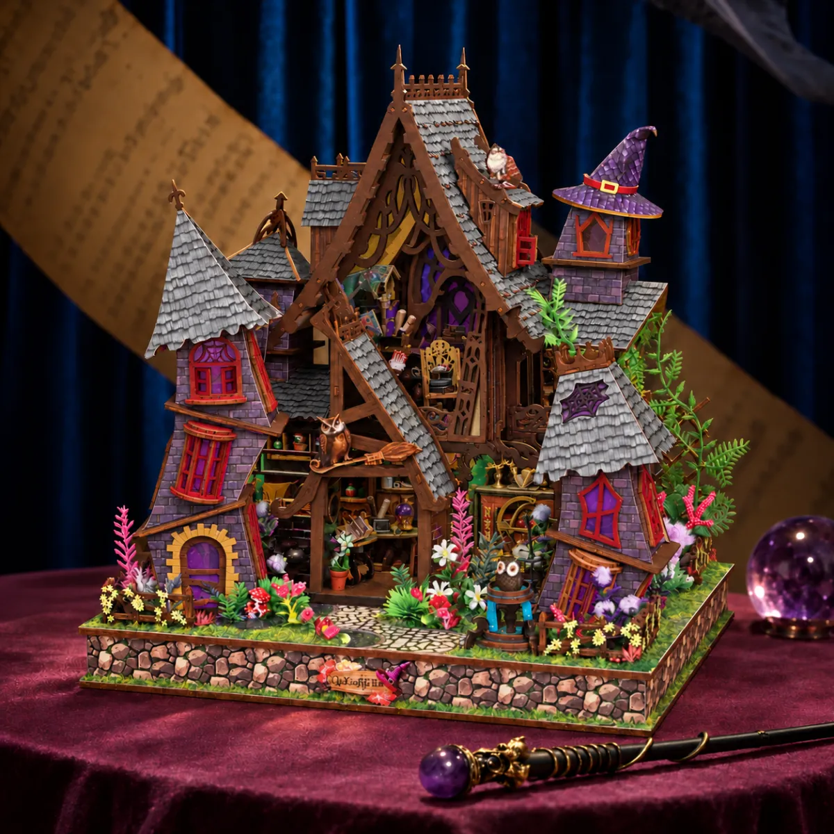 Strange Castle DIY Mini House Kit l DIY Miniature Kit with lights off