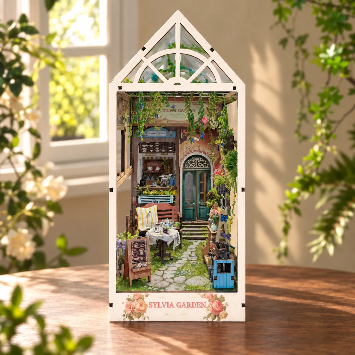 Sylvia Garden DIY Book Nook Kit with lights off