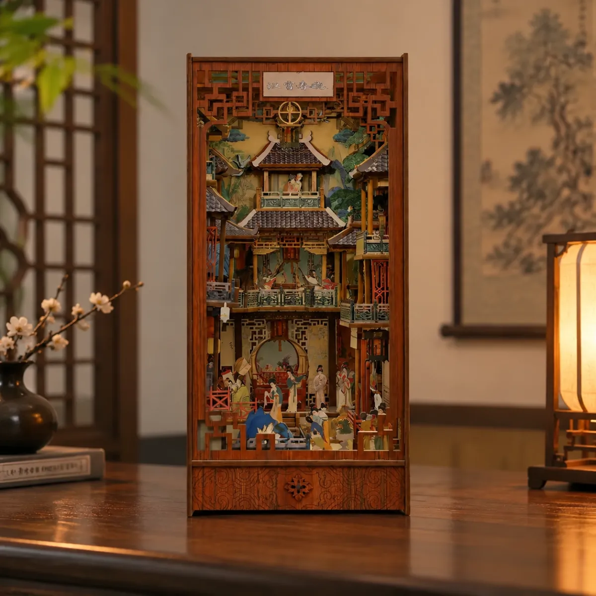 The Imperial Court In Han China DIY Book Nook Kit with lights off