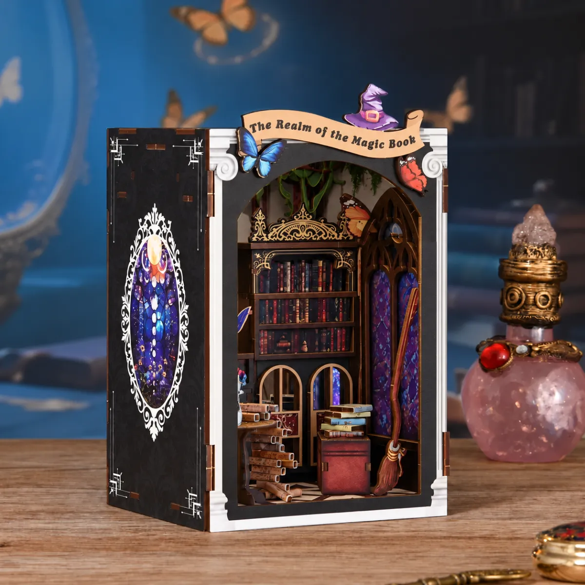 The Realm Of The Magic Book DIY Book Nook with lights off