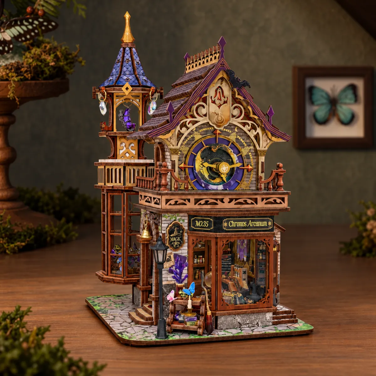 タイムマジッククラブ DIYミニチュア建築キット ｜ 3D木製機械パズル（消灯時）