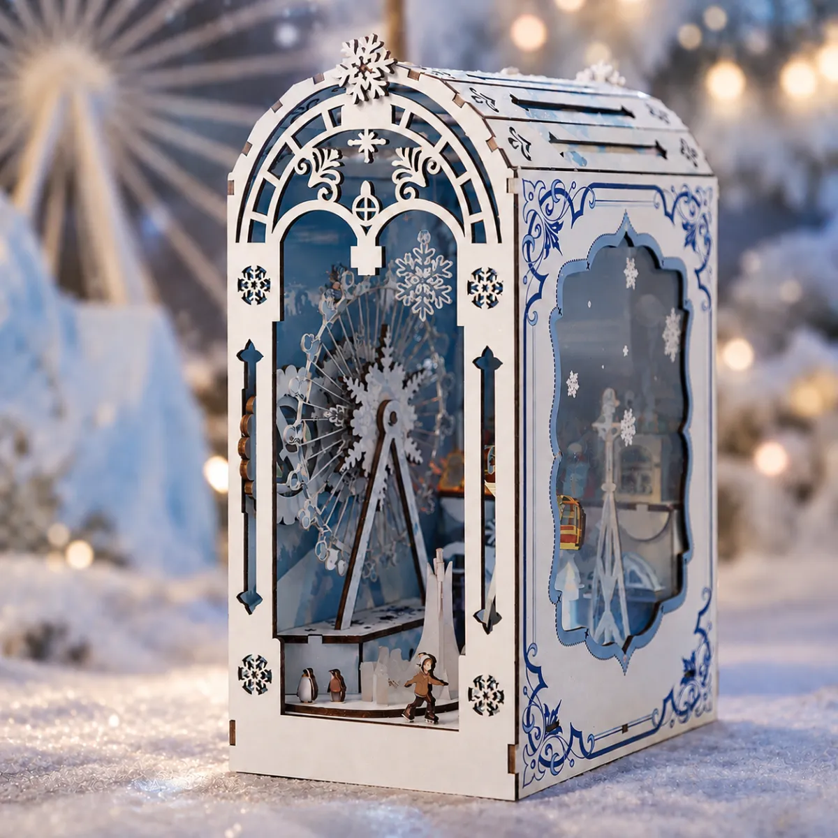 Frozen Realms: The Enchanted Ice World DIY Book Nook Kit with lights off