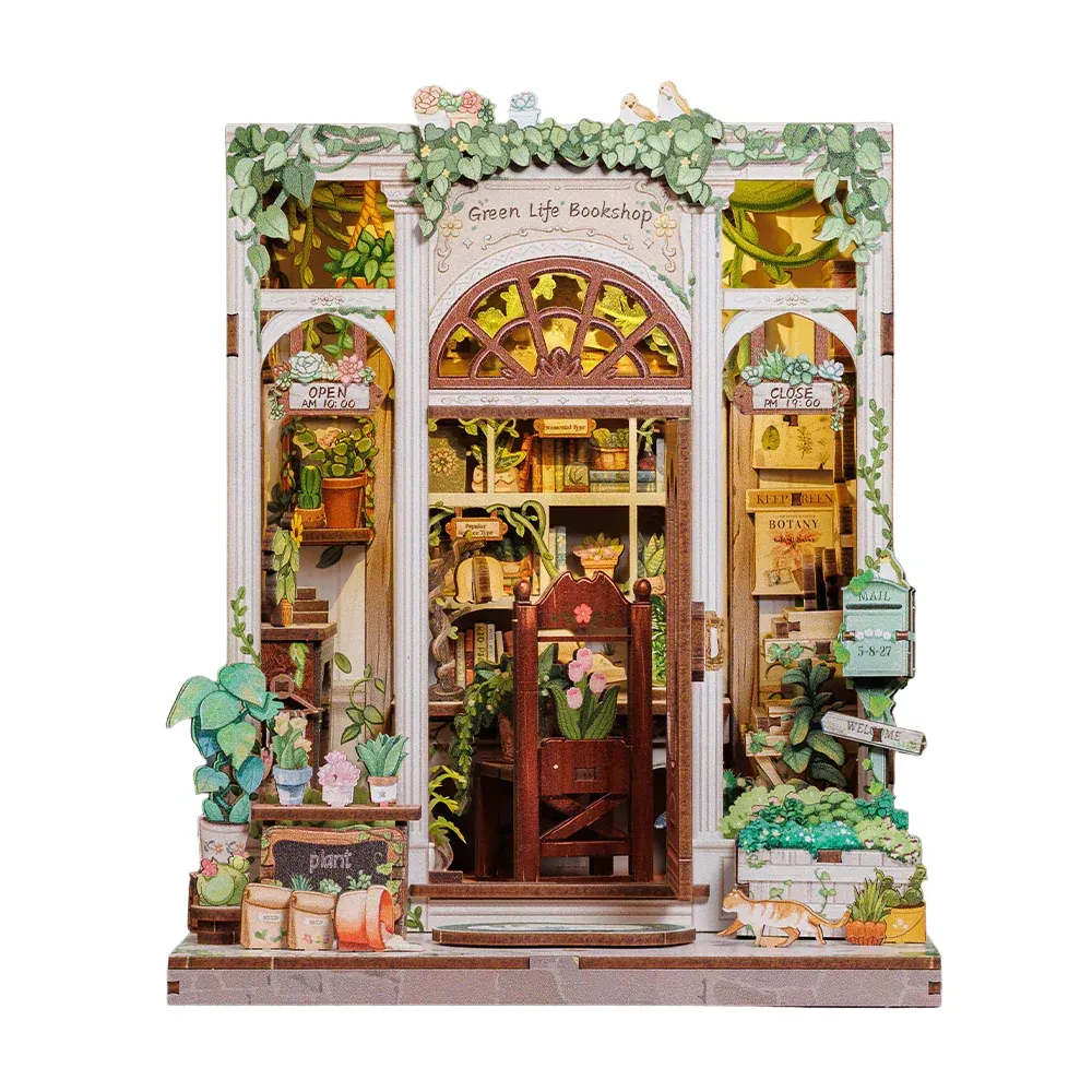 Green Life Bookshop DIY Book Nook Kit build details