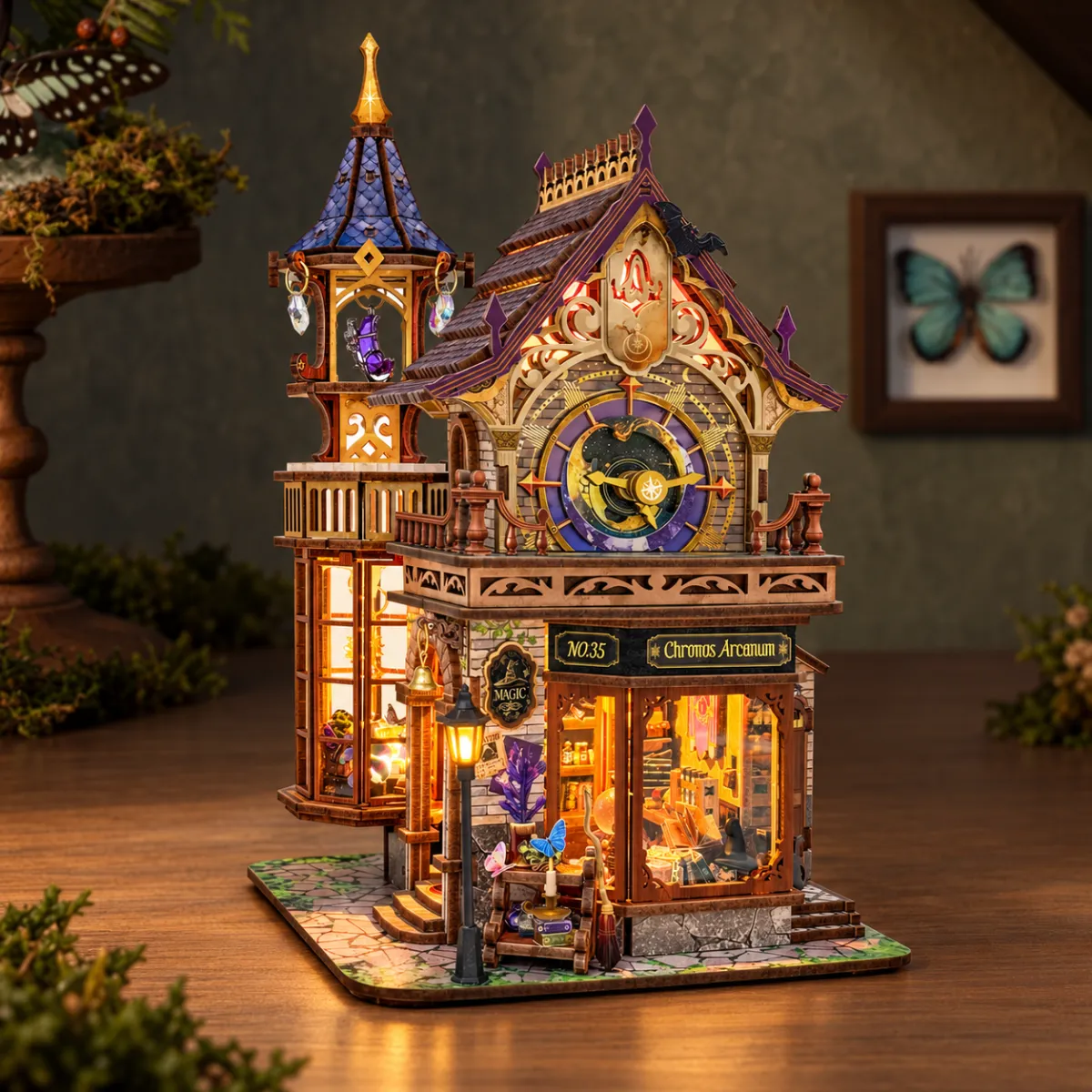 タイムマジッククラブ DIYミニチュア建築キット ｜ 3D木製機械パズル（点灯時）