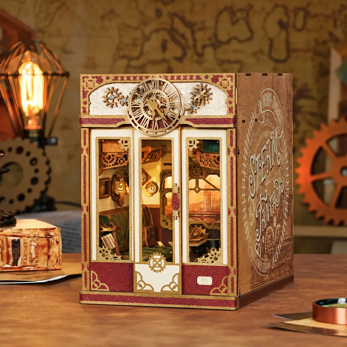 Steam Fantasy Motion Scene DIY Book Nook Kit mit eingeschaltetem Licht