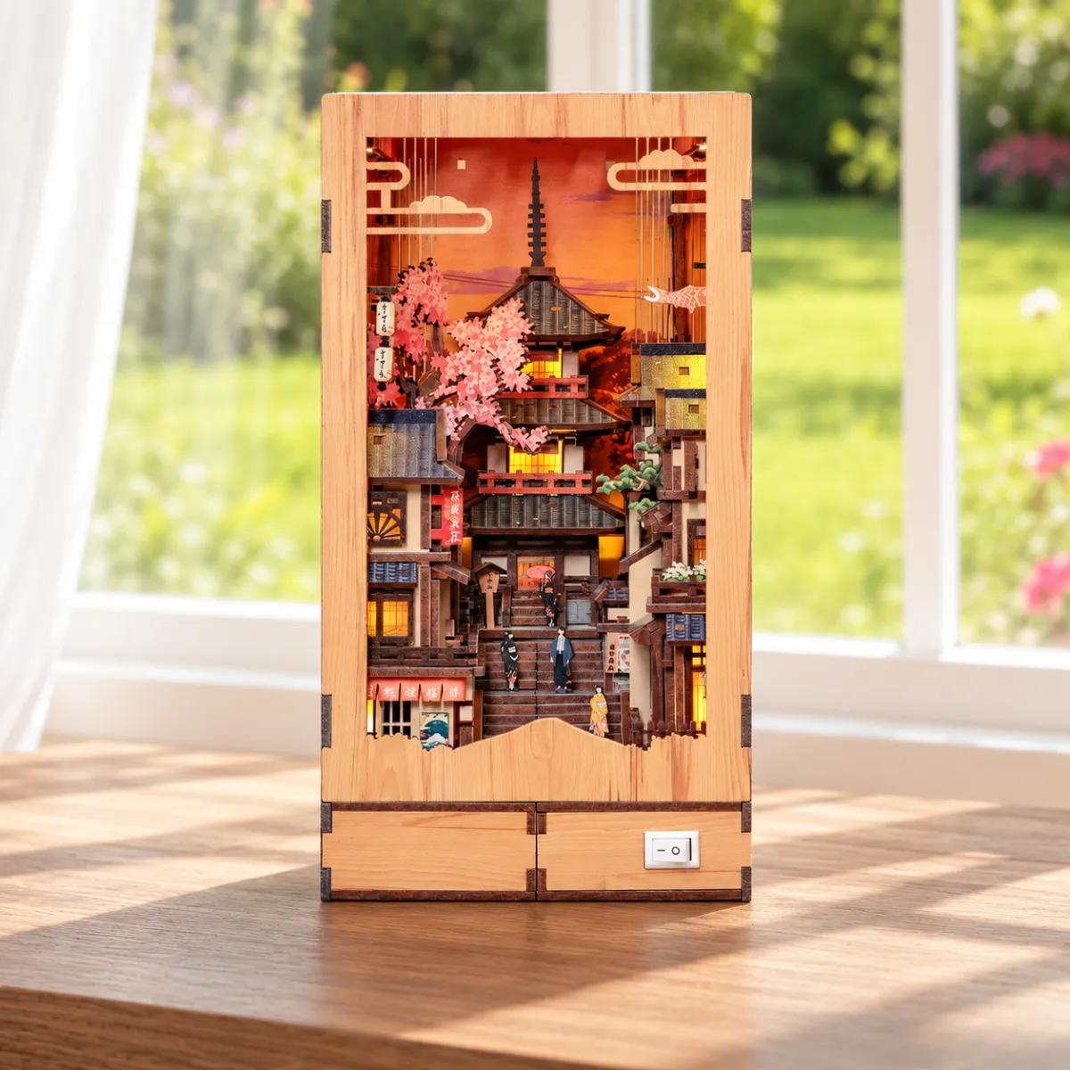 Kit fai-da-te per angolo lettura "Twilight Sakura Path" con le luci accese