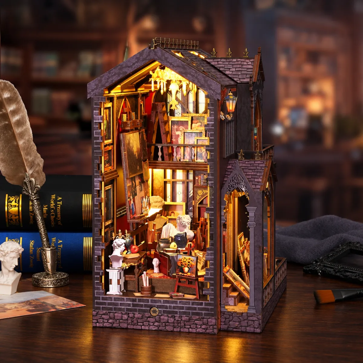 Wonder Studio DIY Book Nook Kit with lights on