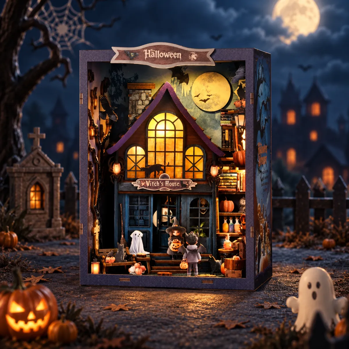 Halloween | Das magische Nacht im Schloss DIY Buchnische Set mit eingeschaltetem Licht