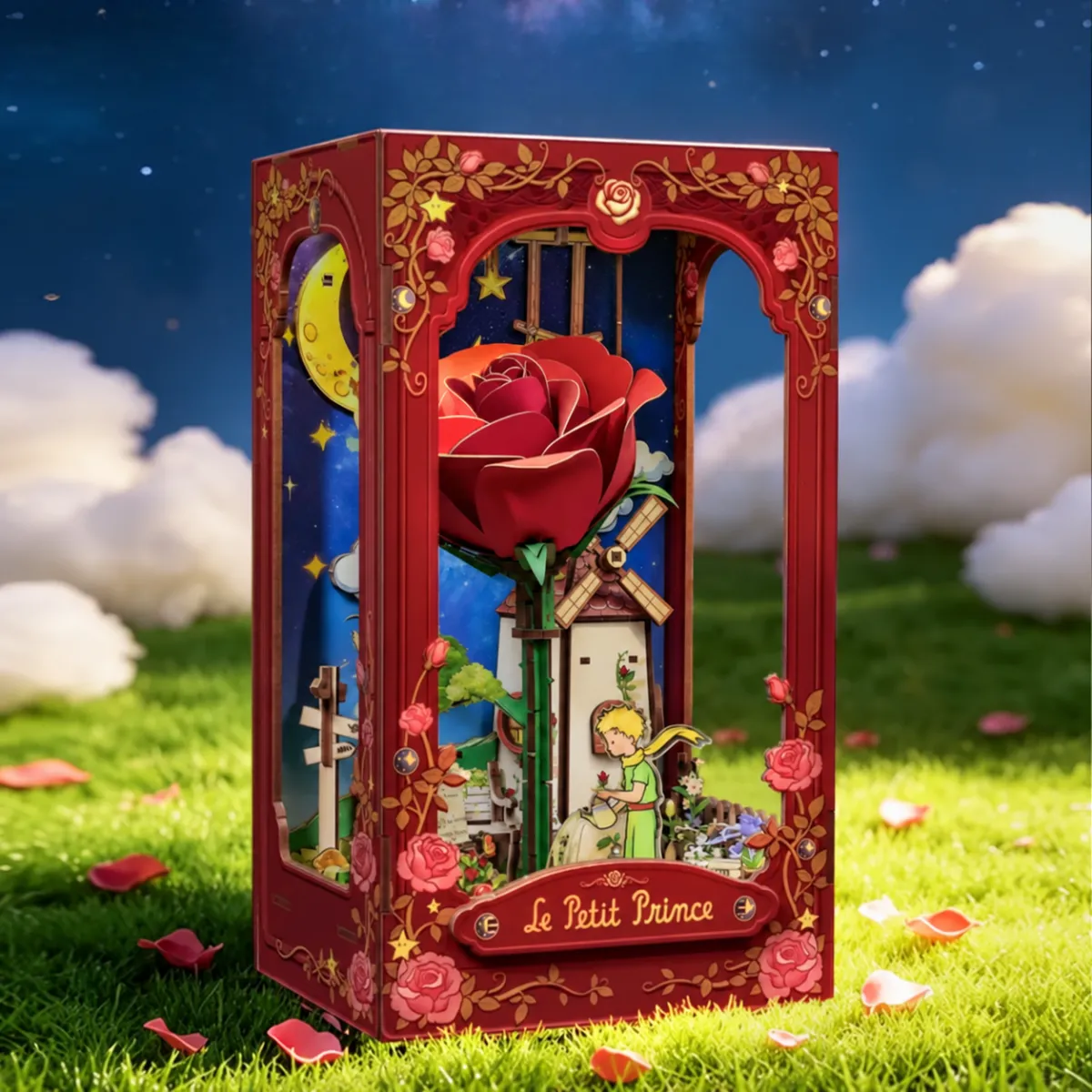 My One and Only Rose DIY Book Nook Kit with lights off