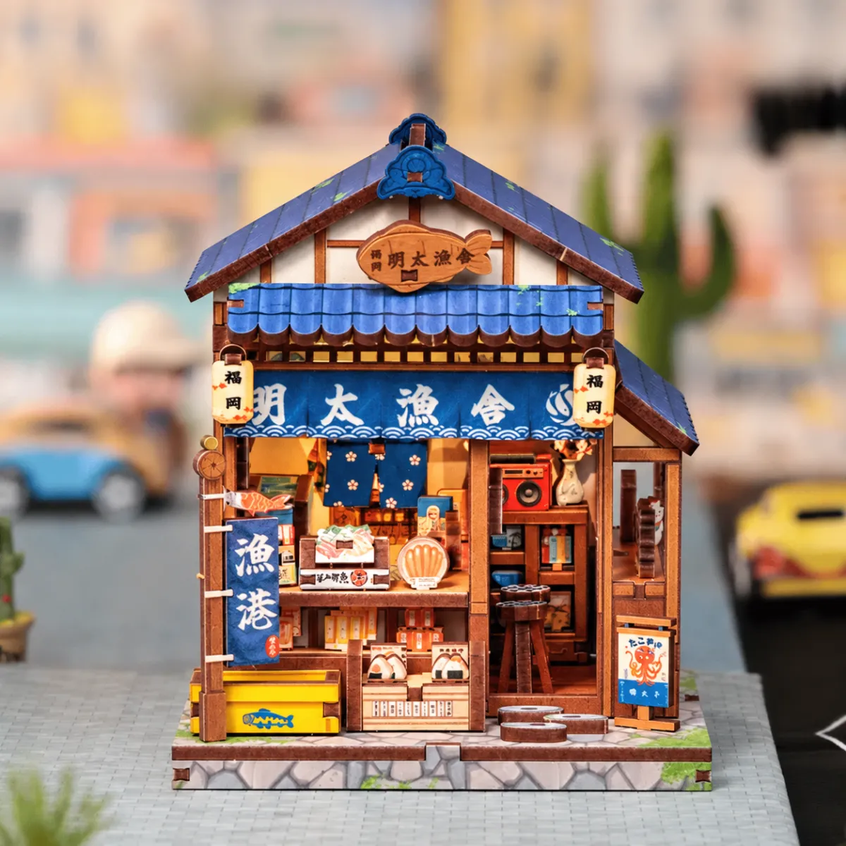 Fukuoka Mentaiko Kitchen DIY Mini House Kit l DIY Miniature Kit with lights on