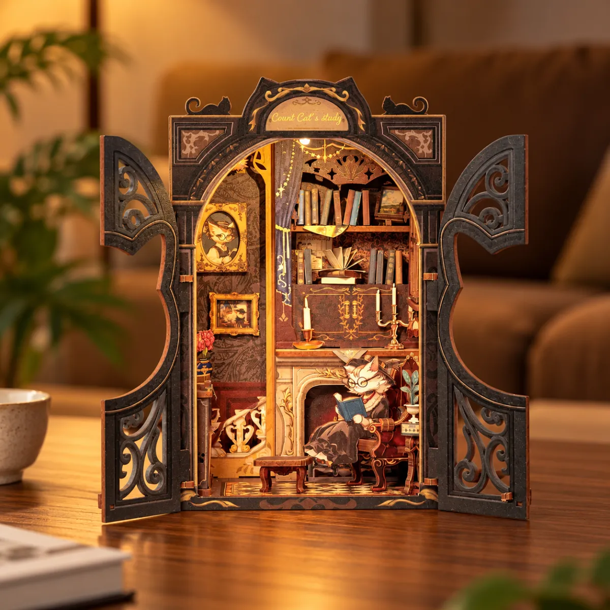 Kit de coin lecture DIY pour le bureau du comte chat, lumière allumée