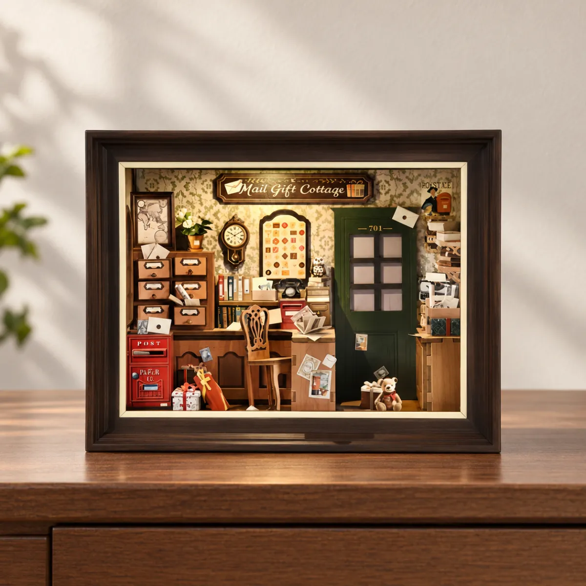 Mail Girt Cottage Story Frame Kit｜3-in-1 Puzzle Kit with lights on
