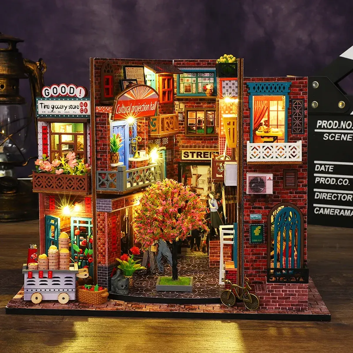 Eternal Echoes: The Timeless Miniature Dollhouse Kit with lights on
